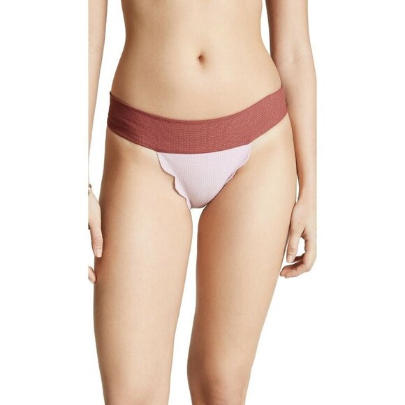 Anthropologie Marysia Santa Clara Scalloped Colorblock Bikini Bottoms Size M NEW - Picture 1 of 8